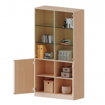 Schrank, 5 OH, Türen unten (3OH), oben 2 Vitrinentüren 2 Türen, abschließbar, B/H/T 120x190x60cm 